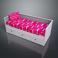 Kids Bed With White Frame Three Drawers Pink Mattress Pillow Unicorn Pattern