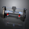 Industrial Mechanical Device With Metal Frame Black Support Stands Cylindrical Body Red Knobs