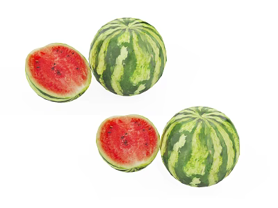 Fresh Juicy Watermelon Whole and Sliced with Red Flesh Healthy Summer Fruit Snack 3d model