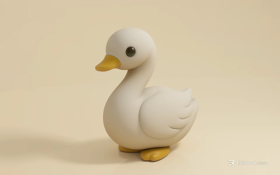 Cute White Duckling Waterfowl Toy with Yellow Beak and Yellow Feet on Beige Background 3d model 