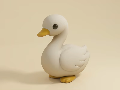 Cute White Duckling Waterfowl Toy with Yellow Beak and Yellow Feet on Beige Background 3d model