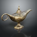 Ornate Golden Aladdin Lamp With Intricate Carved Patterns And Sturdy Base