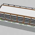 Multi Story Brick Building With White Window Frames And Large Ground Floor Windows 3d model