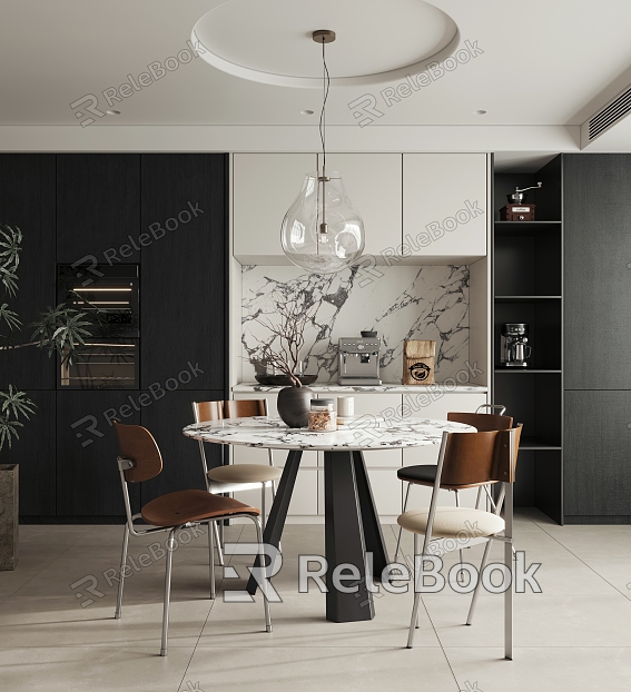 Modern Black and White Simple Dining Table and Chair model