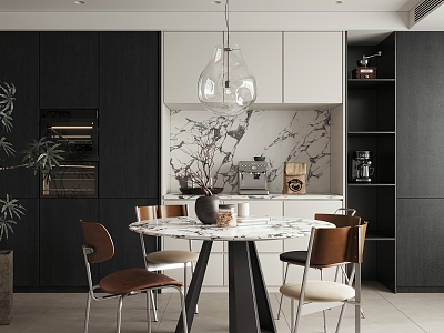 Modern Black and White Simple Dining Table and Chair model