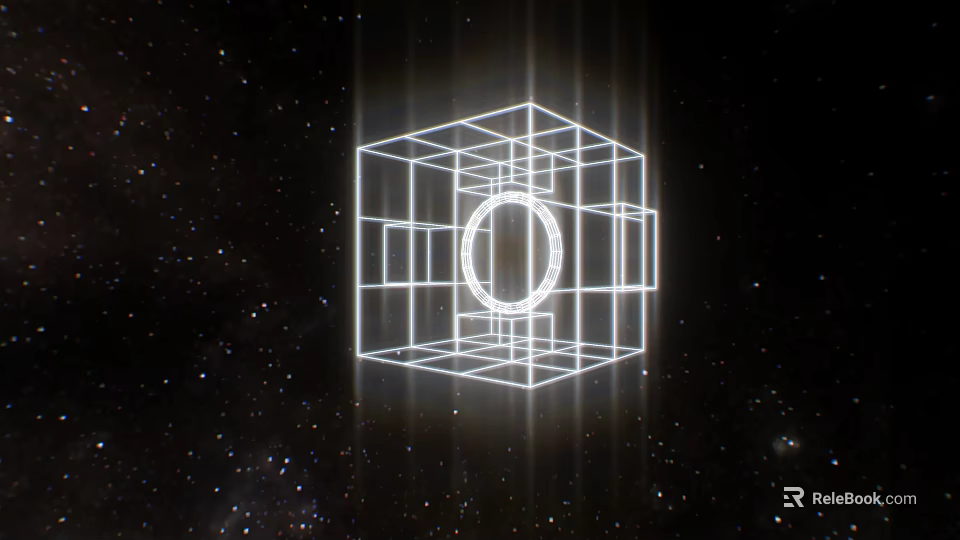 Starry Night Sky With White Wireframe Cube And Central Circular Opening 3d model