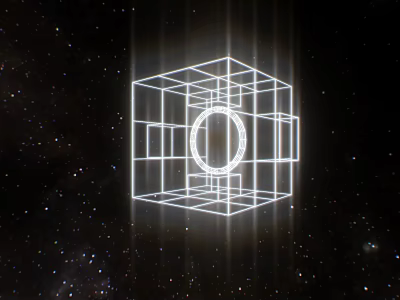 Starry Night Sky With White Wireframe Cube And Central Circular Opening 3d model