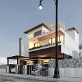 Modern Detached Villa Exterior With White Facade Large Windows And Stone Wall