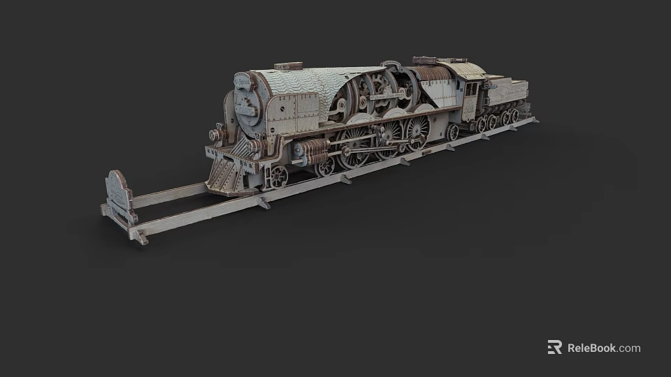 Vintage Steam Train Model with Rustic Metal Details on Dark Background 3d model