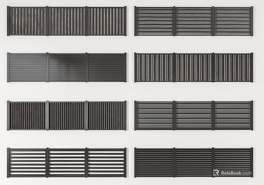 Different Styles Of Black Metal Fences 3d model 