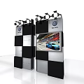 Volkswagen Carrera Cup Backdrop With Black White Checkered Design Spotlights And Racing Car Screen