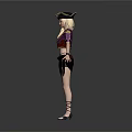 Stylish Pirate Costume With Hat Purple Top Black Skirt Leg Wraps And Shoes