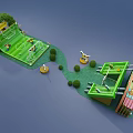 Green Mini Recreational Area With Football Field Sports Court Trees Path And Decorations