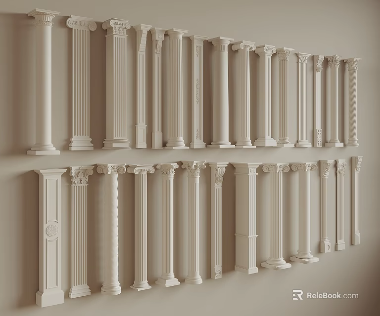 Roman Columns In Various Classical Styles For Architectural Decorative Design 3d model
