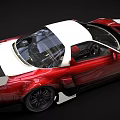 Red High Performance Sports Car With White Roof Sleek Body And Black Wheels