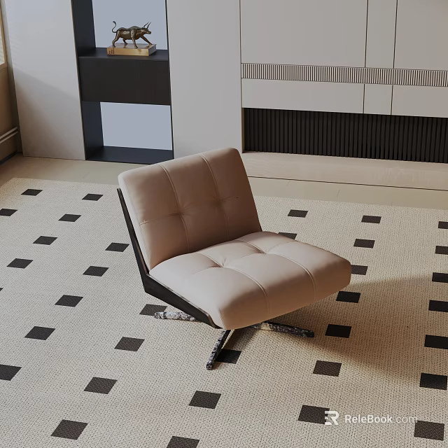 Modern Beige Upholstered Lounge Chair With Metal Legs On Geometric Carpet 3d model