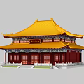 Ancient Chinese Architecture Traditional Design With Yellow Roof Red Pillars And Ornate Eaves