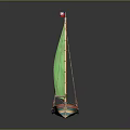 Sailboat With Green Sail Colorful Hull And Chilean Flag Decoration