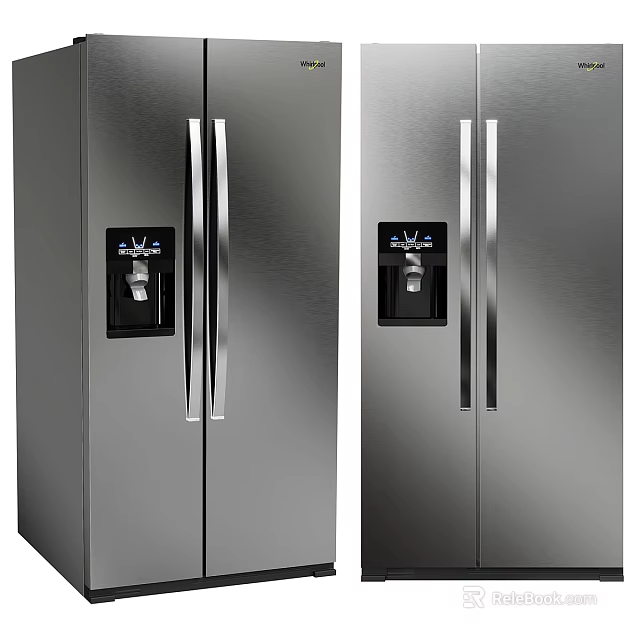Stainless Steel Double Door Refrigerator Freezer With Modern Water Dispenser Design 3d model 