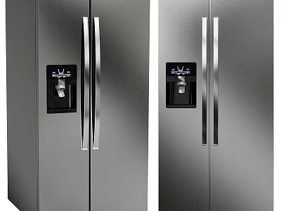 Stainless Steel Double Door Refrigerator Freezer With Modern Water Dispenser Design 3d model