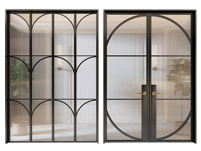 Modern double door glass sliding door 3d model