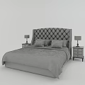Double Bed With Tufted Headboard Beige Bedding Side Nightstands And Table Lamps 3d model