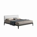 Modern Double Bed With White Headboard Dark Frame And Soft Pillows Blanket 3d model