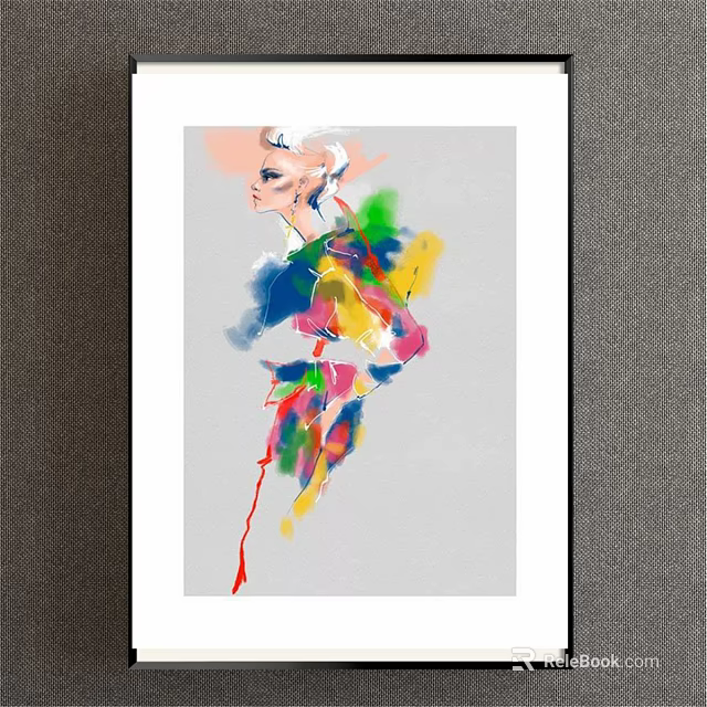 Abstract Female Portrait With Vibrant Colorful Brush Strokes And Gray Background 3d model 
