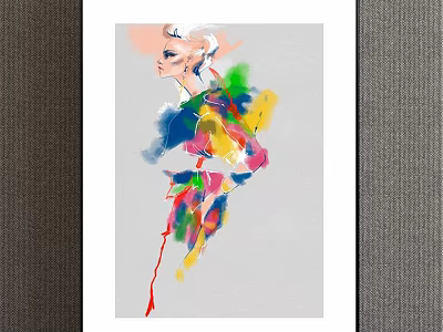 Abstract Female Portrait With Vibrant Colorful Brush Strokes And Gray Background 3d model
