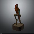 Vibrant Red Parrot with Green Wings Perched on Branch with Sand Base