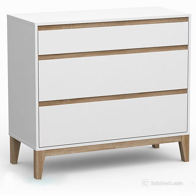 Modern White Console Cabinet With Wooden Legs And Storage Drawers Design 3d model 