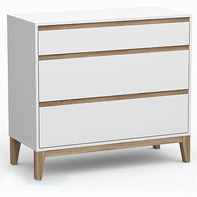 Modern White Console Cabinet With Wooden Legs And Storage Drawers Design 3d model