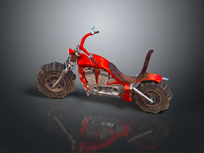 Red Custom Motorcycle With Large Tires Leather Seat And Metallic Details 3d model
