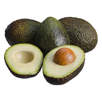 Ripe Whole and Halved Avocado with Creamy Flesh and Brown Seed 3d model