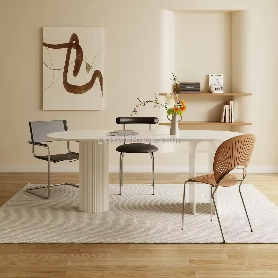 Quiet table and chair combination Cream table and chair combination 3d model