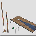 Wooden Outdoor Game Set With Mallets Colorful Striped Poles Board Green Ball And Gate