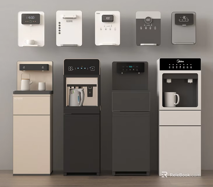 Various Water Dispensers With Wall Mounted And Floor Standing Styles In Different Colors 3d model 