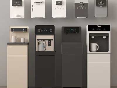 Various Water Dispensers With Wall Mounted And Floor Standing Styles In Different Colors 3d model