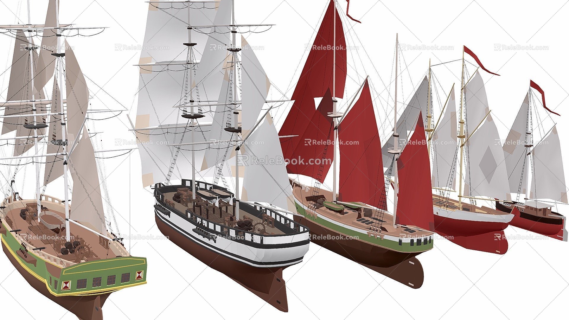 Many Sailboats 3d model