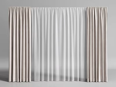 Modern Home Curtains With Beige Thick Panels And White Sheer Layers For Elegant Interior Decoration 3d model