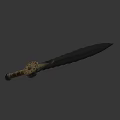 Ornate Decorative Sword With Serrated Blade And Golden Hilt For Collection