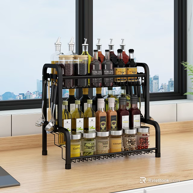 Multi tiered Black Metal Bathroom Cabinet Rack For Organizing Spices Condiments And Utensils 3d model 