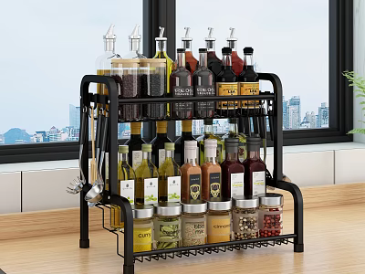 Multi tiered Black Metal Bathroom Cabinet Rack For Organizing Spices Condiments And Utensils 3d model