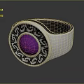 Silver Ring With Purple Gemstone And Patterned Design Jewelry Accessory 3d model