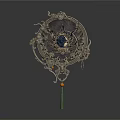 Daily Life Essential Traditional Hand Mirror with Intricate Metal Carving Blue Gem Center Green Tassel