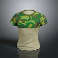Camo And Beige Short Sleeve T Shirt Featuring Contrast Panel Design