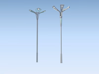 Modern Road Infrastructure Street Lamps With Multiple Light Heads And Sleek Design 3d model