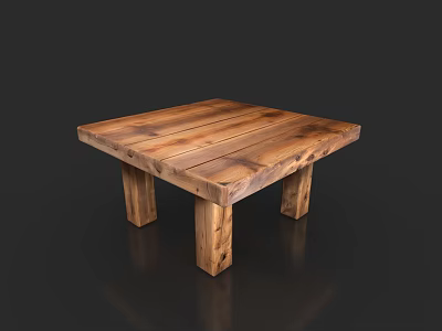 Rustic Wooden Square Table With Natural Wood Grain And Sturdy Legs 3d model