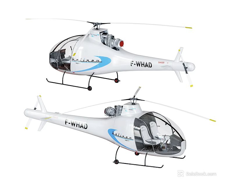 Two White Helicopters With Blue Accent Stripes F-WHAD Registration And Arabic Lettering 3d model 