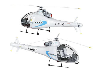 Two White Helicopters With Blue Accent Stripes F-WHAD Registration And Arabic Lettering 3d model